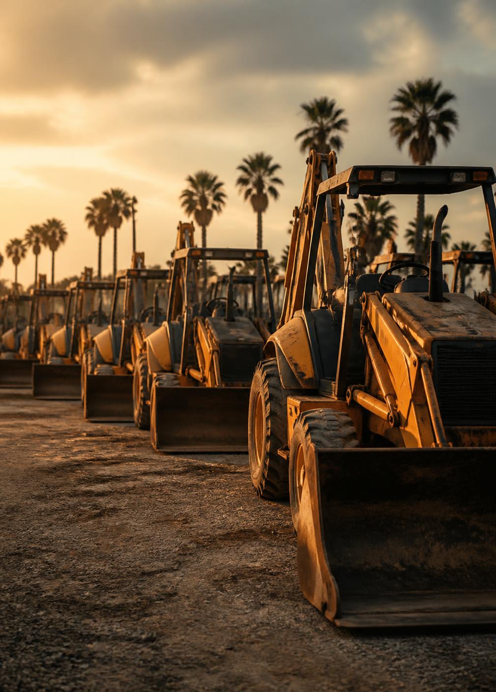 Motor grader working a job site at golden hour